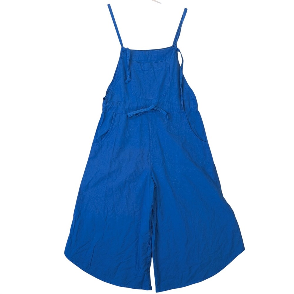 Earthbound Trading Co Boho Wide Leg Bib Overalls Size S Blue Cotton Cropped